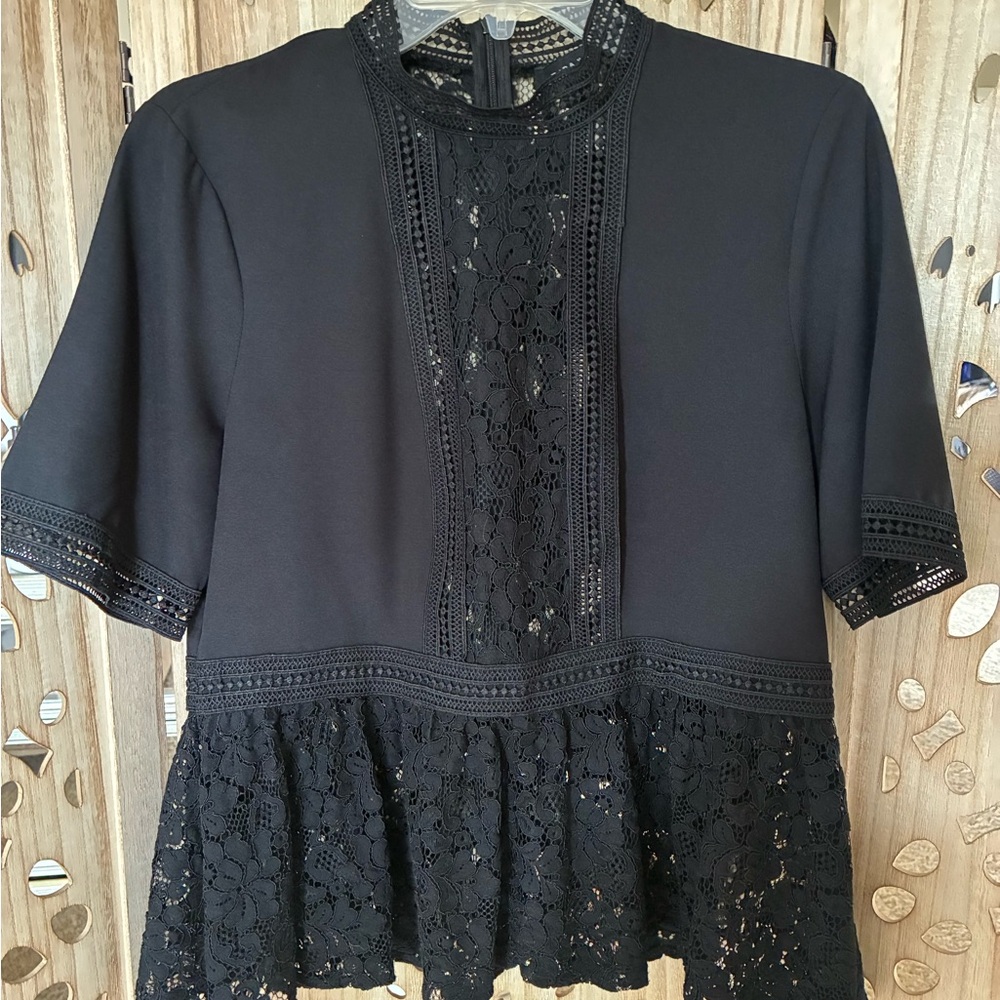 Almost new! Zara Black Lace Detail Peplum Blouse